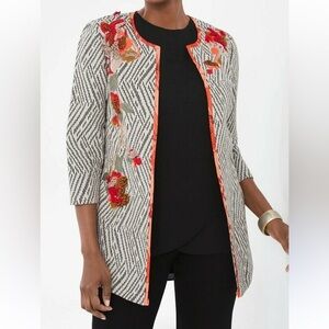 Chico's Artisan Appliqué Open Front Jacket. Ret $149 Sz 3 (XL)